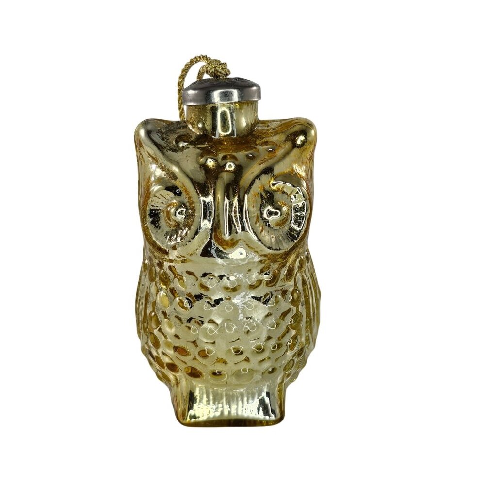 Owl Mercury Glass Ornament Gold Kugel Style Christmas Halloween Decoration 4"